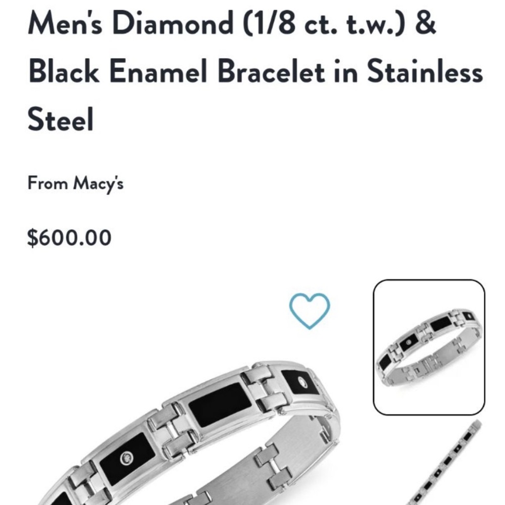 Men’s 8.5” 1.8 karat diamond bracelet set in black enamel & stainless steel.